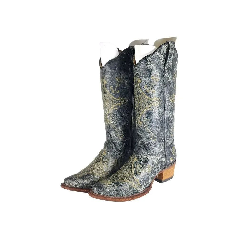 CORRAL Circle G Women’s US6,5M Gray Leather Crackle Distressed Western Boots